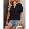 Women's Fashion V-Neck Button T-Shirt Colour Loose Short Sleeve Top
