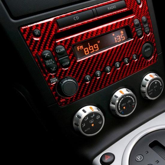 Red Carbon Fiber Interior Central Console CD Cover Trim For Nissan 350Z 2006-09