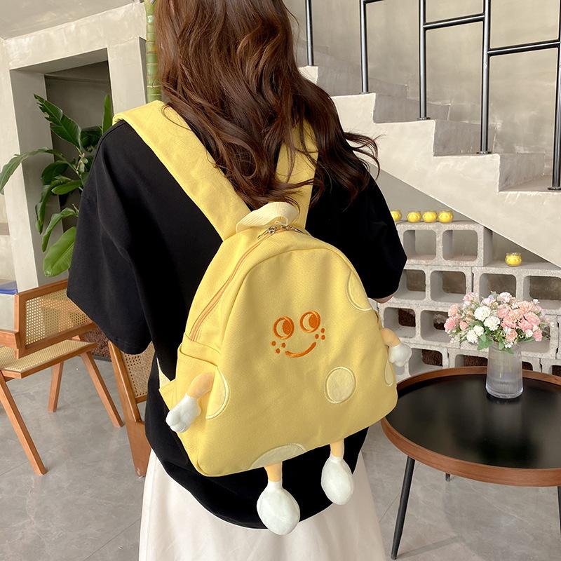 Schoolbag New Simple Cheese Backpack Women's Canvas Bag School Bag Premium Sense Bag Backpack Junior High School Men's Large Capacity