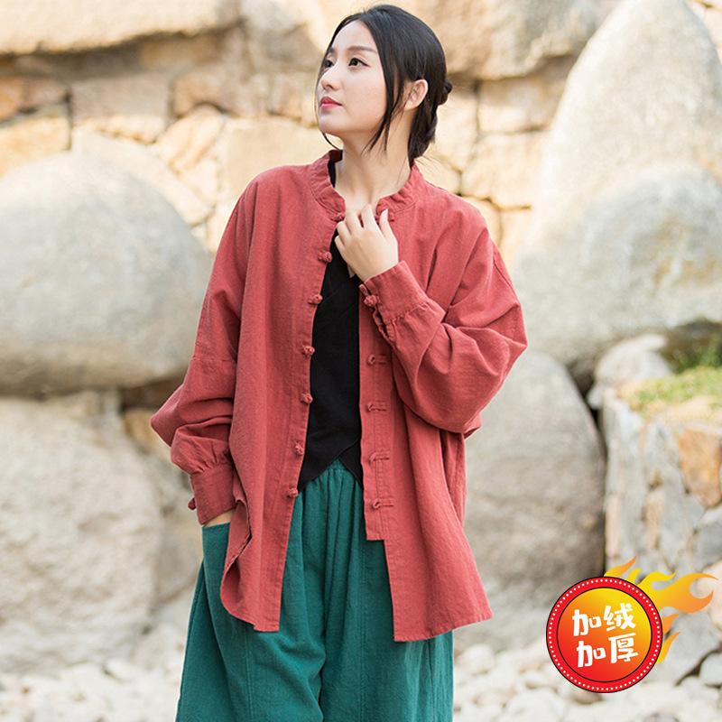 Cotton and linen women's top, new Chinese style cardigan, spring and autumn coat, zen loose tea clothes, button-down long-sleeved shirt