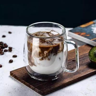 Double-Walled Borosilicate Glass Mug with Handle for Home Use