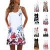Elegant Women Summer Vintage Beach Sleeveless 3d Floral Print Boho Tank Dress