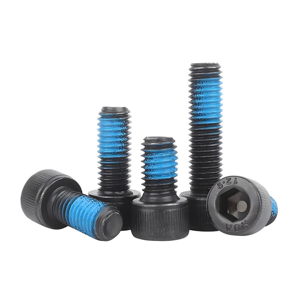 High-Strength Black Inner Hex Socket Screw with Anti-Loosening Adhesive and Anti-Vibration Coating (Grade 12.9, M1.4-M12)