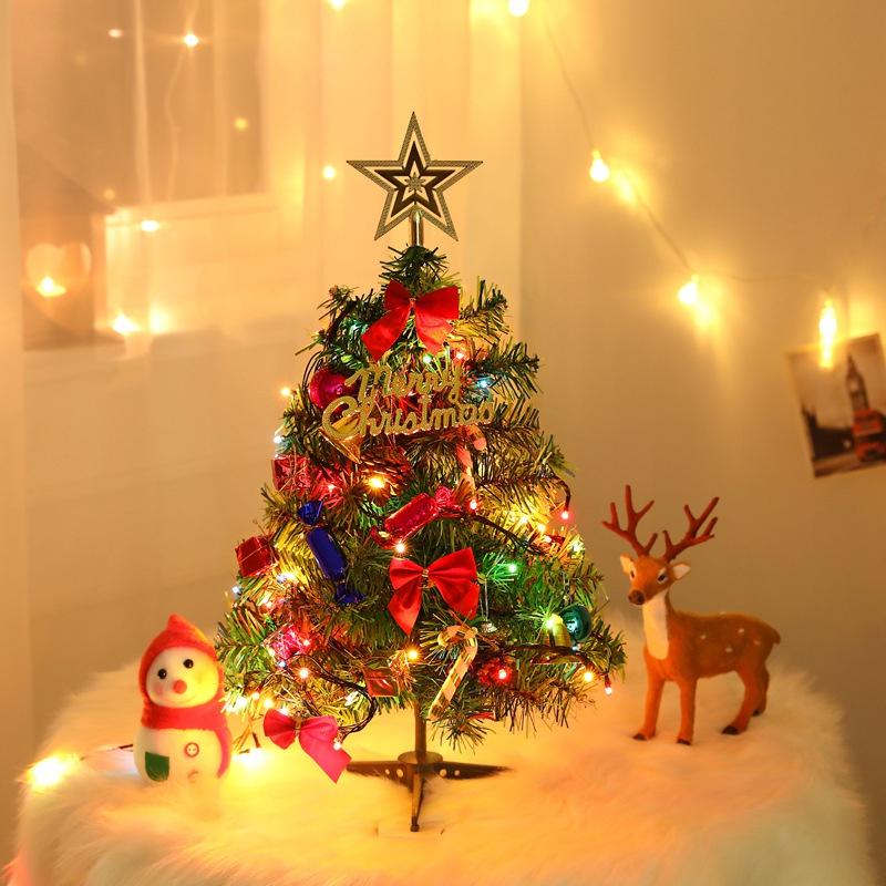 Diy 50cm Christmas Tree Package with Light 50cm Christmas Decoration Desktop Mini Christmas Tree Mall Arrangement Supplies