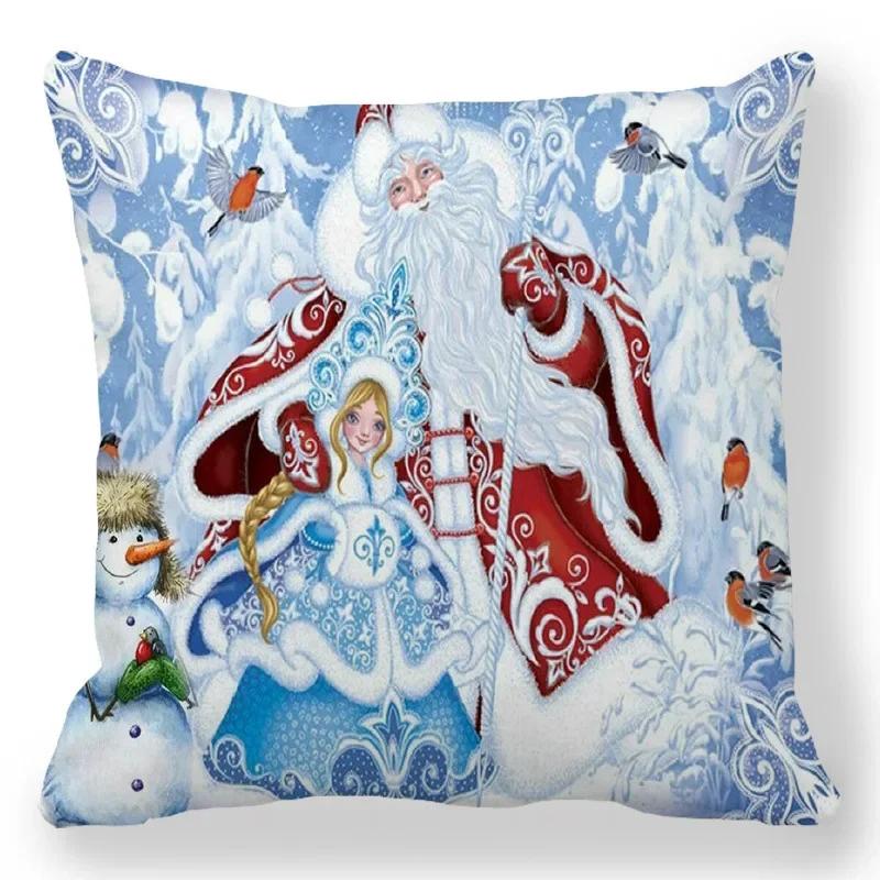 Christmas Decor Cushion Cover Christmas Gifts Home Party Decorative Pillow Cover Winter Snow Scene Animal Angel Print Pillowcase