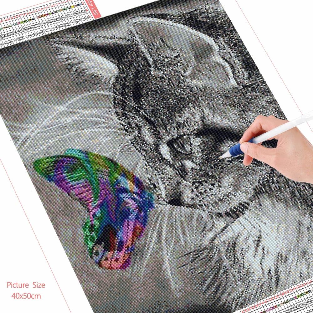 Diamond Painting Cat And Butterfly Diamond Embroidery Animals Cross Stitch Full Drill Wall Stickers