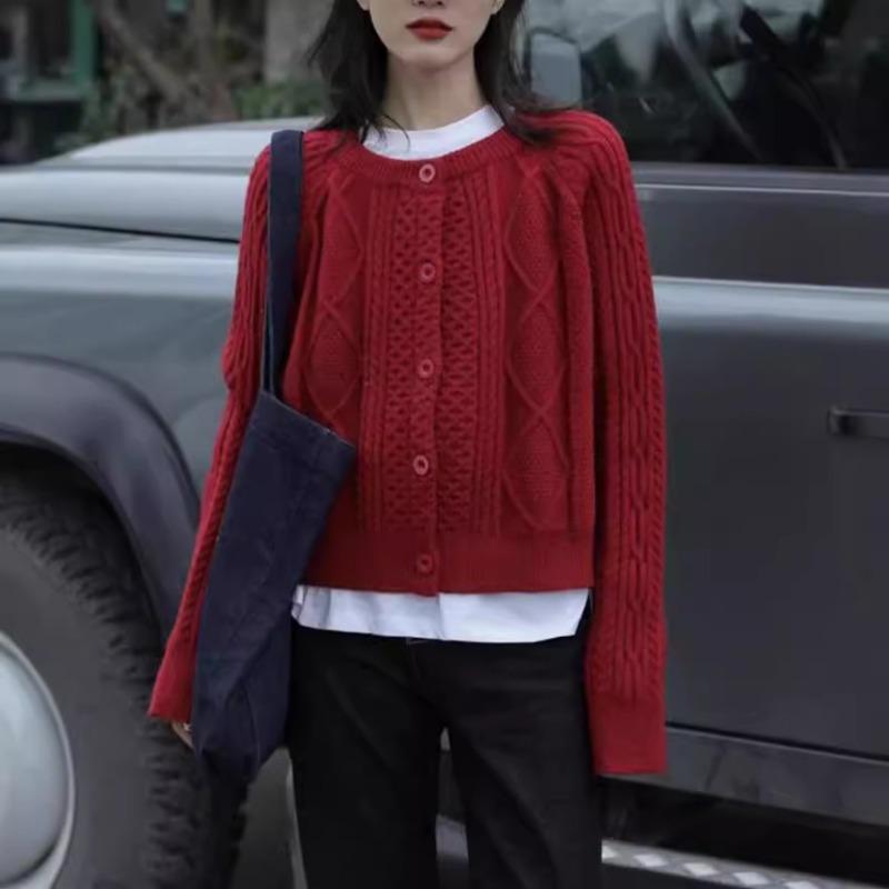 Autumn and Winter New Lazy Retro Knitted Sweater Cardigan Women's Loose Outer Coat Women's Round Neck Short