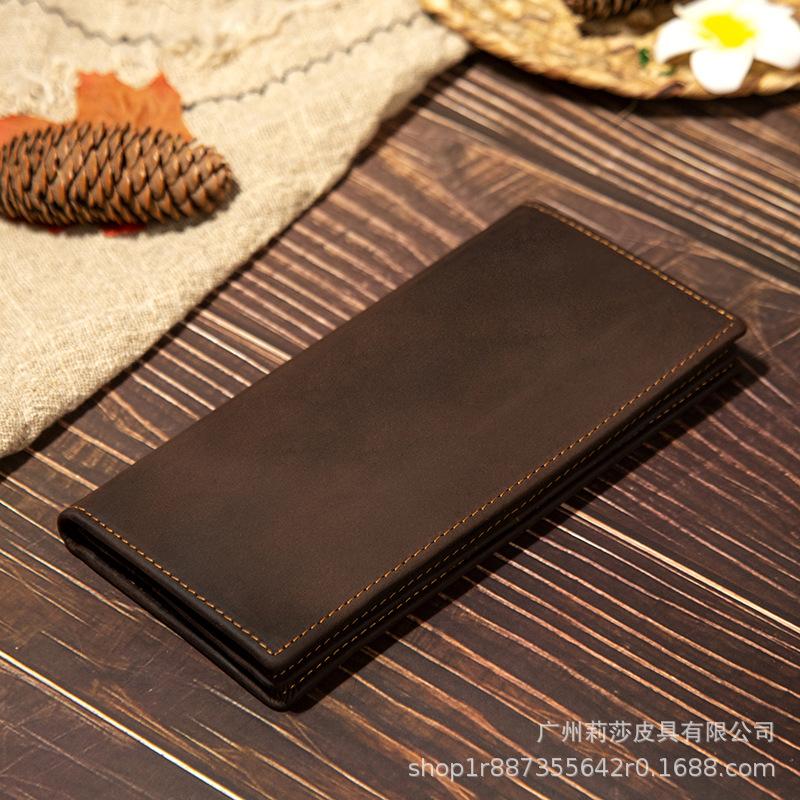 

Men s Retro Leather Long Card Holder Wallet темно-коричневого