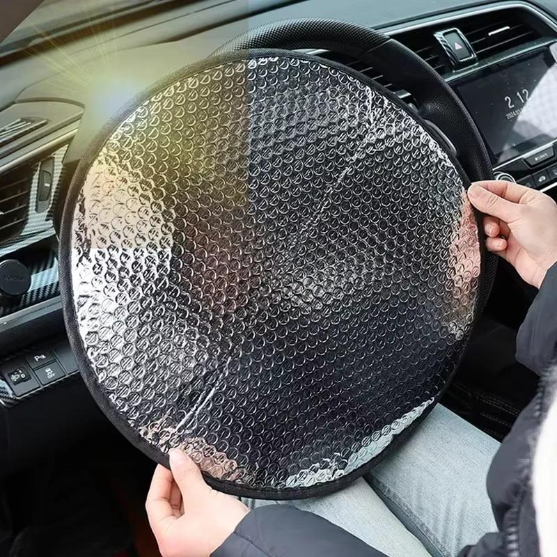 1 Piece Car Steering Wheel Cover Silver Thickened Sun Protection Foldable Anti-Uv Car Supplies Car Steering Wheel Sun Shade