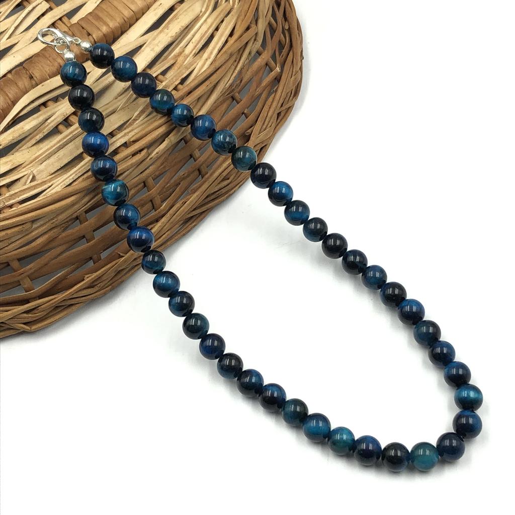 8mm Natural Blue Star Tiger Eye Gemstone Round Beads Jewelry Handmade Partywear Beads Necklace 17-20" For Her 8BN-49