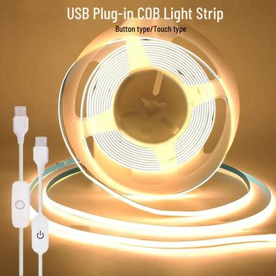 5V COB USB Light Strip: Self-Adhesive, Switch-Controlled, Soft Lighting for TV Backgrounds, No Light Spots