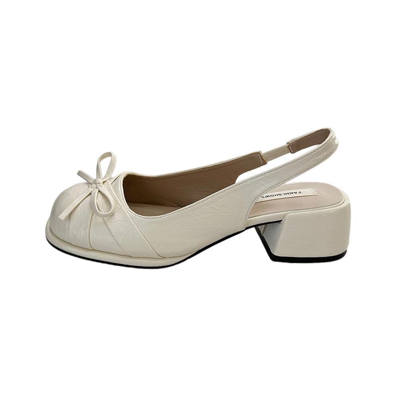 

[Fanfna] Square head bow temperament high heels women s bag head empty sandals French retro cool slippers women 35