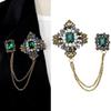 Vintage Elegant Square Crystal Metal Tassel Brooches Badges For Women Men Fashion Suit Coat Pin Jewelry Accessories Gift