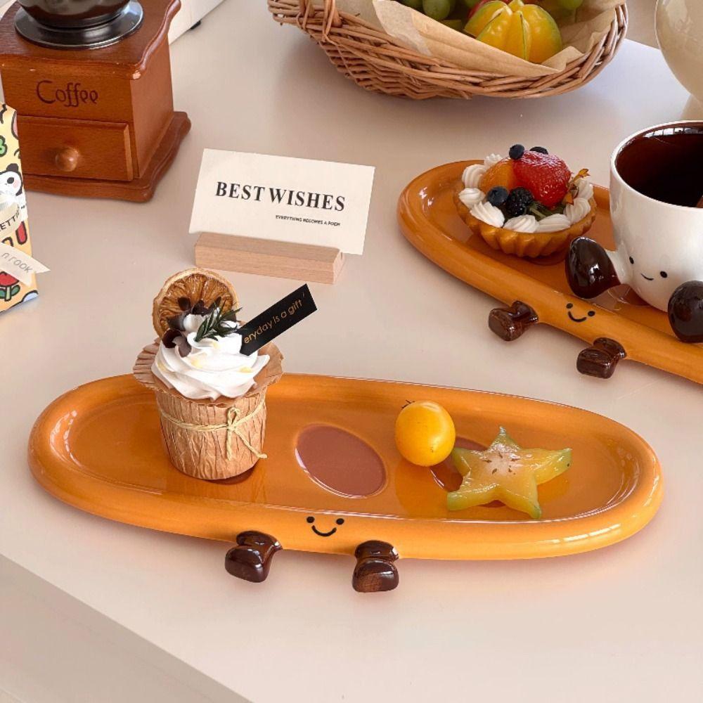 Hand Painted Cake Tray 3D Baguette Snack Plate Unique Breakfast Plate  Home