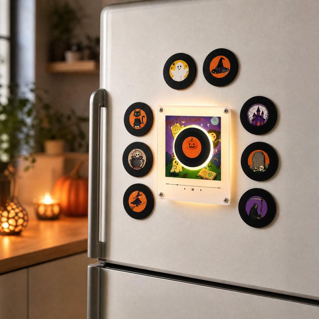 Halloween Bewegungsnachtlicht, Rotierende Scheibe Singendes Acryl Kühlschrank, Kreative Tischdekoration