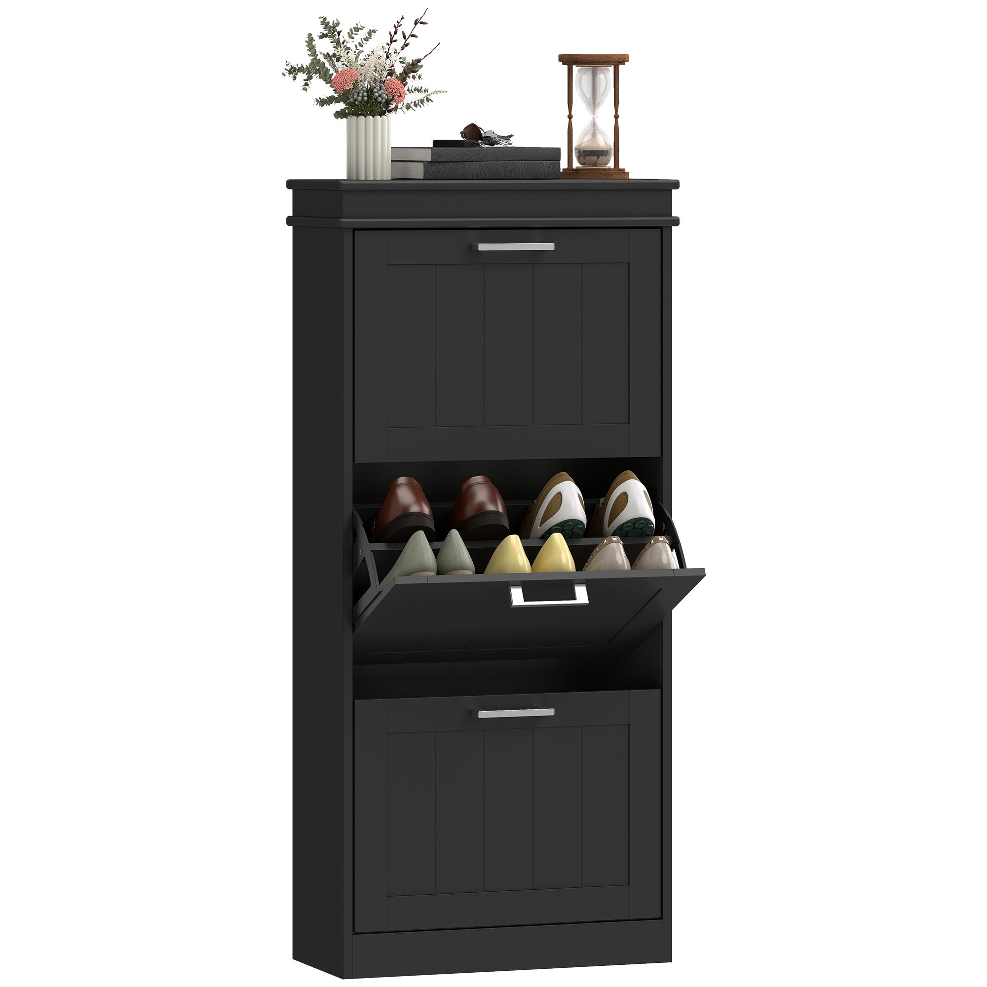 Three-Drawer Minimalistic Shoe Cabinet - Black