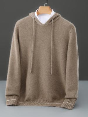 Men's Cashmere Wool Hoodie - Loose, Pure Color, Plus Size for Autumn & Winter