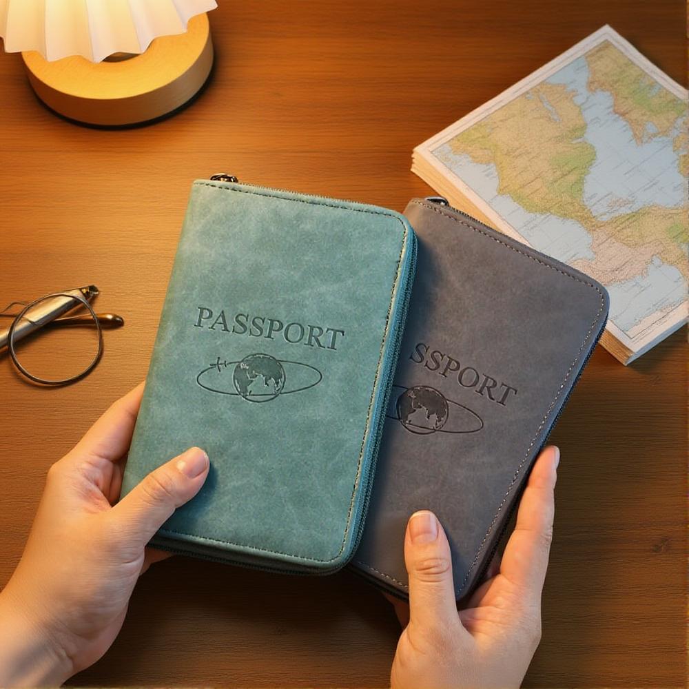 RFID Blocking Passport Holder PU Leather Wallet Passport Cover Portable Multi-function Zipper Ticket Clamp Travel Accessories