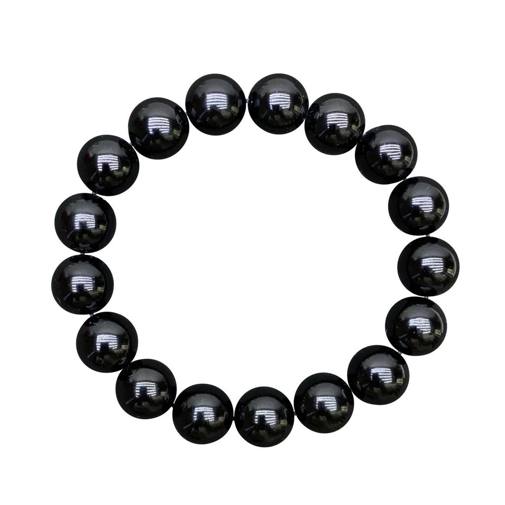 Natürliches Tektitglas Meteoritenarmband mit runden schwarzen Perlen