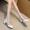 2024 Ladies Summer New Fashion Square Toe Shallow Mouth Women Sandals Casual Solid Color Leather Banquet Party Women High Heels
