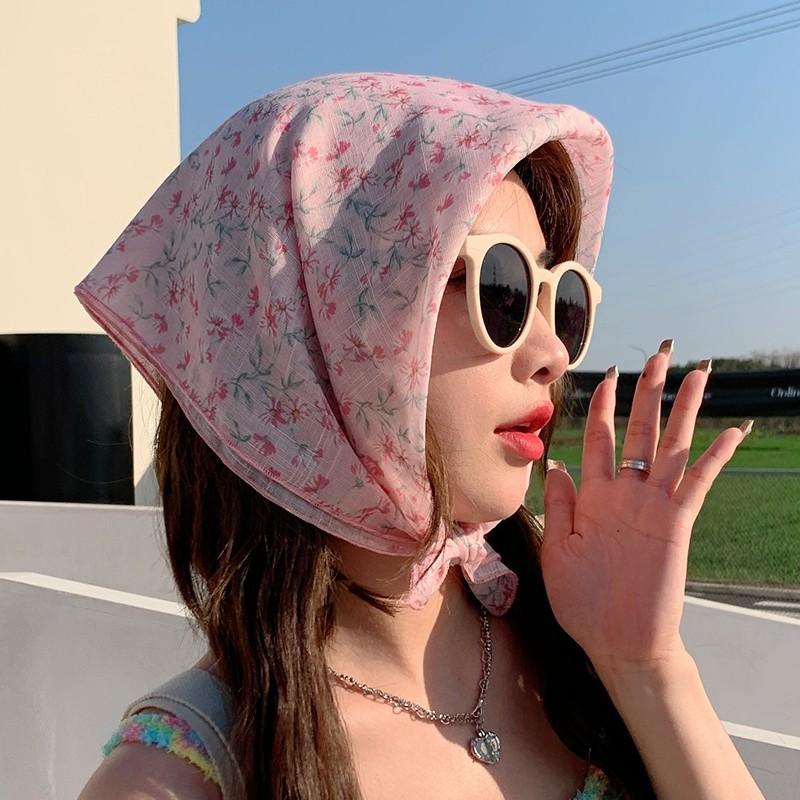 Eșarfă mică pătrată retro de țară, eșarfă artistică franțuzească din bumbac și in, eșarfă de cap pentru femei de primăvară și toamnă, vară, pentru umbră și protecție solară