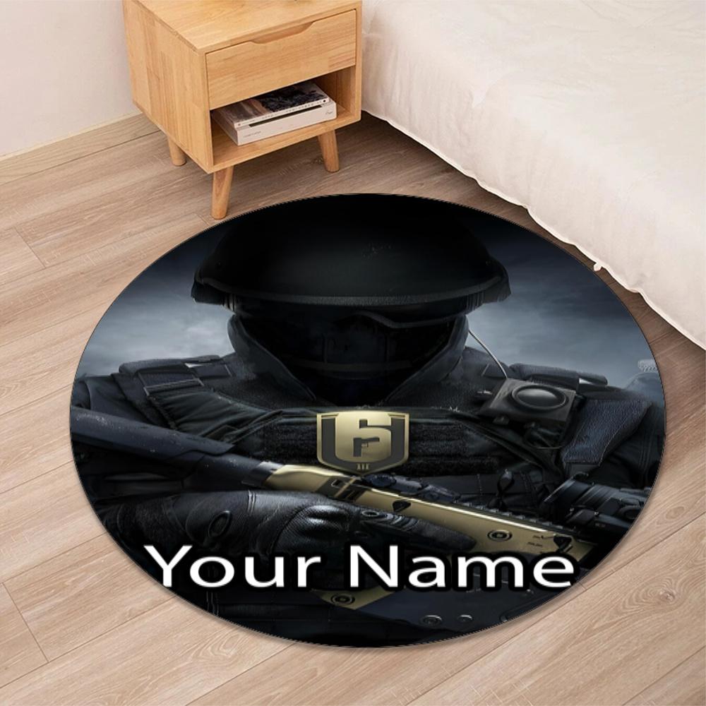 Custom Name Rainbow Six Siege Printed Round Rug Carpet Chair Rug Area Rug Entryway Doormats,for Office Chair Living Room Bedroom Kitchen Room.