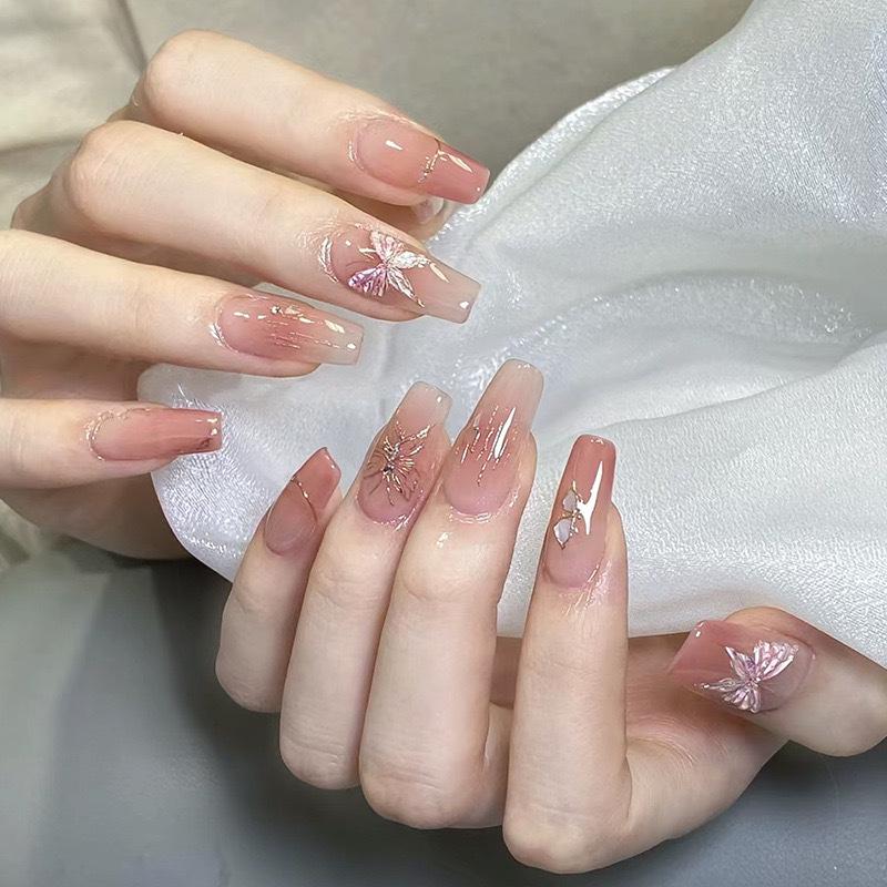 Simple French Gradient Detachable Press-On Nails: Short, Whitening False Nail Tips.