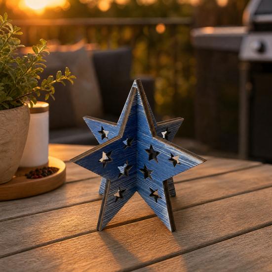 Wooden Independence Day Ornament, 3D Spliced Stars Red White Blue Patriotic Decoration, Fourth of July Decoration