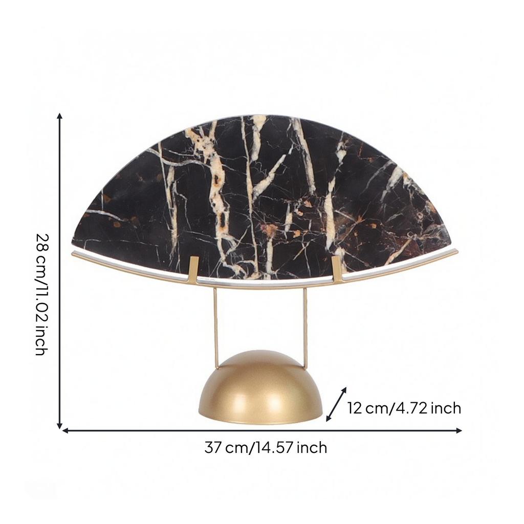 Semi-circular Stone Sculpture with Veined Panel for Tea Cabinet Decor