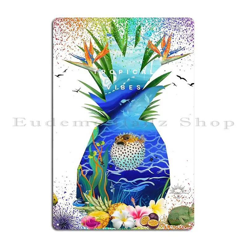 Tropical Vibes Puffer Fish Gabivitryart Metal Plaque Poster Club Bar Garage Cinema Design Bar Cave Tin Sign Poster