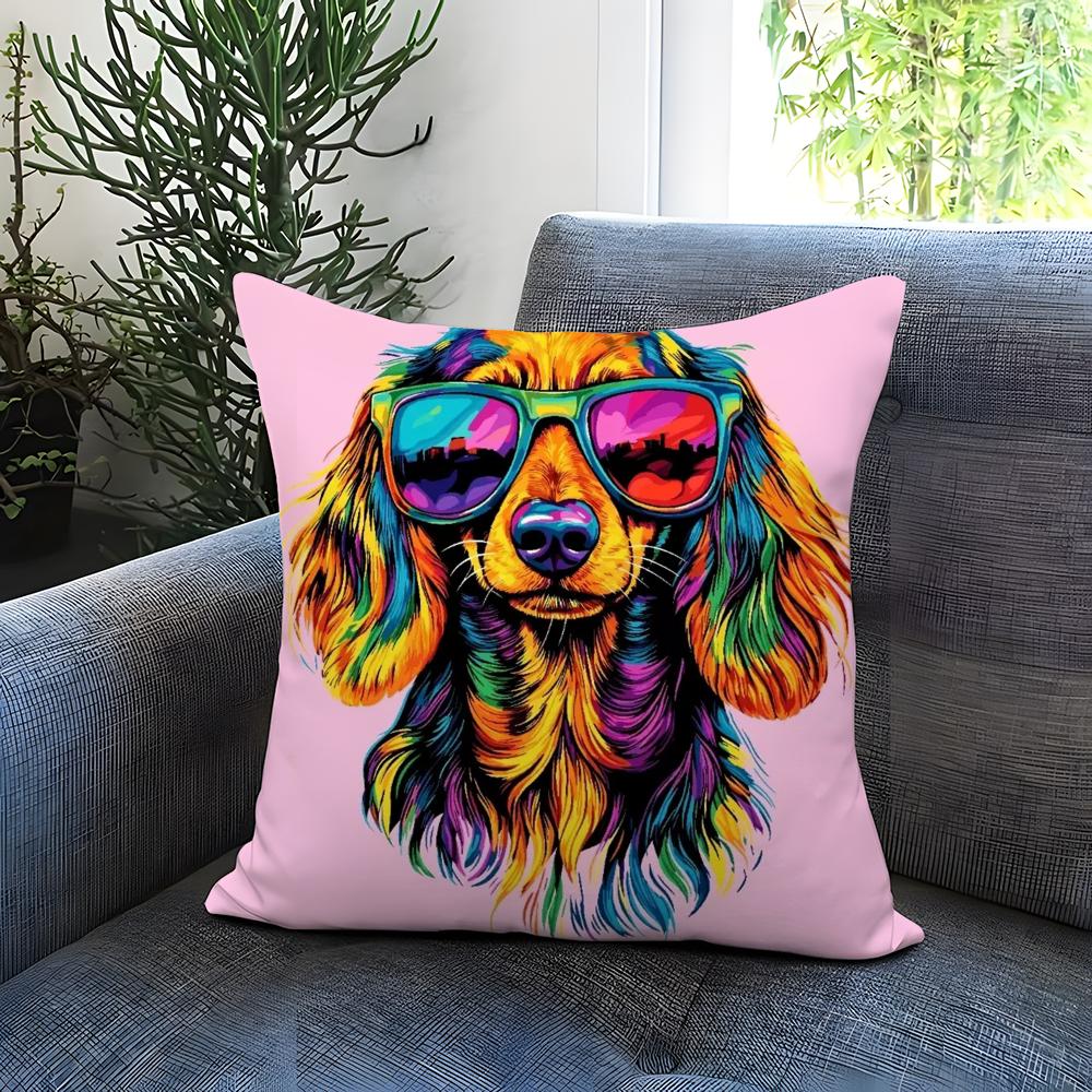 Colorful Painted Dog Cushion Cover Comfortable Reversible Pillow Cover Ideal for Car Sofa Bedroom Beyond