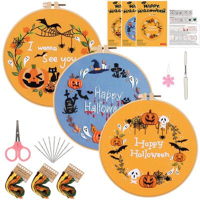 Novo Pacote de Materiais para Bordado DIY Feito à Mão Abóbora de Halloween Gato Morcego