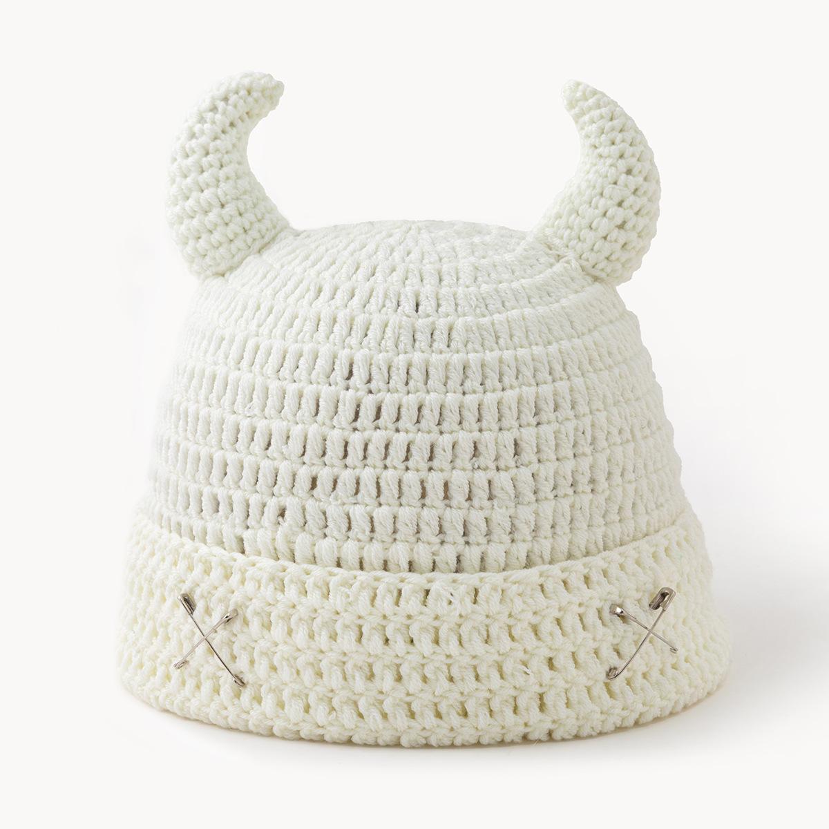 

Unisex Woolen Hat Autumn&Winter Little Devil Horn Knitted Hat Detachable Pin Cold Hat Hee K2y Style Party Holiday Dressing Hat білий