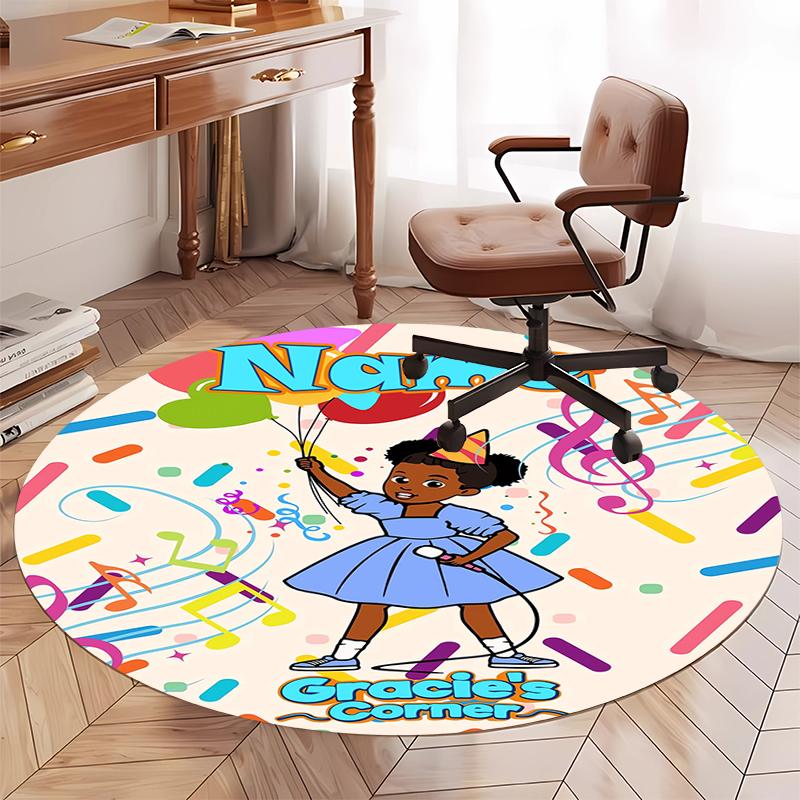 Custom Name Gracie's Corner Printed Round Rug Carpet Chair Rug Area Rug Entryway Doormats,for Office Chair Living Room Bedroom Kitchen Room.