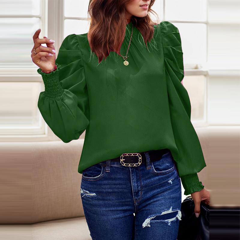 ZANZEA Dámská ležérní halenka s límečkem s dlouhým rukávem v jednobarevné barvě