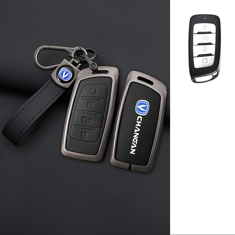 Zinc Alloy Leather Car Remote Key Case Cover Shell Fob For Changan Hunter F70 Cs35 Cs75 Plus Cs85 Coupe Cs95 Protector Keychain
