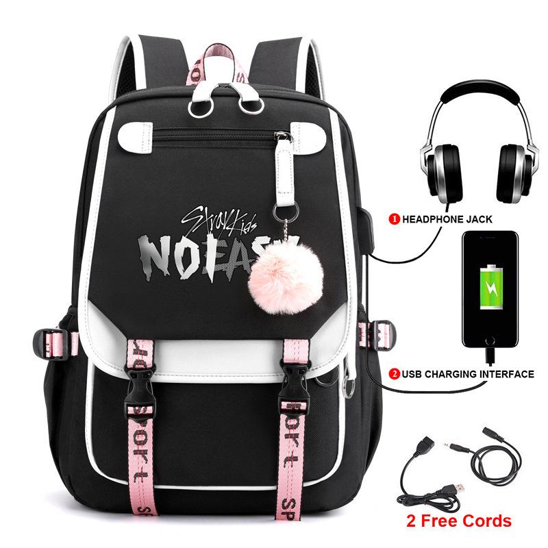 Korean Stray Kids Backpack Student Bag Men'S And Women'S Fashion Backpack Travel Bag Usb Computer Bag