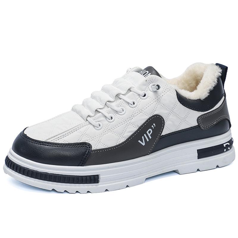 2024 winter new large size warm men's shoes velvet low-top tooling boots men's casual trendy shoes sports cotton shoes