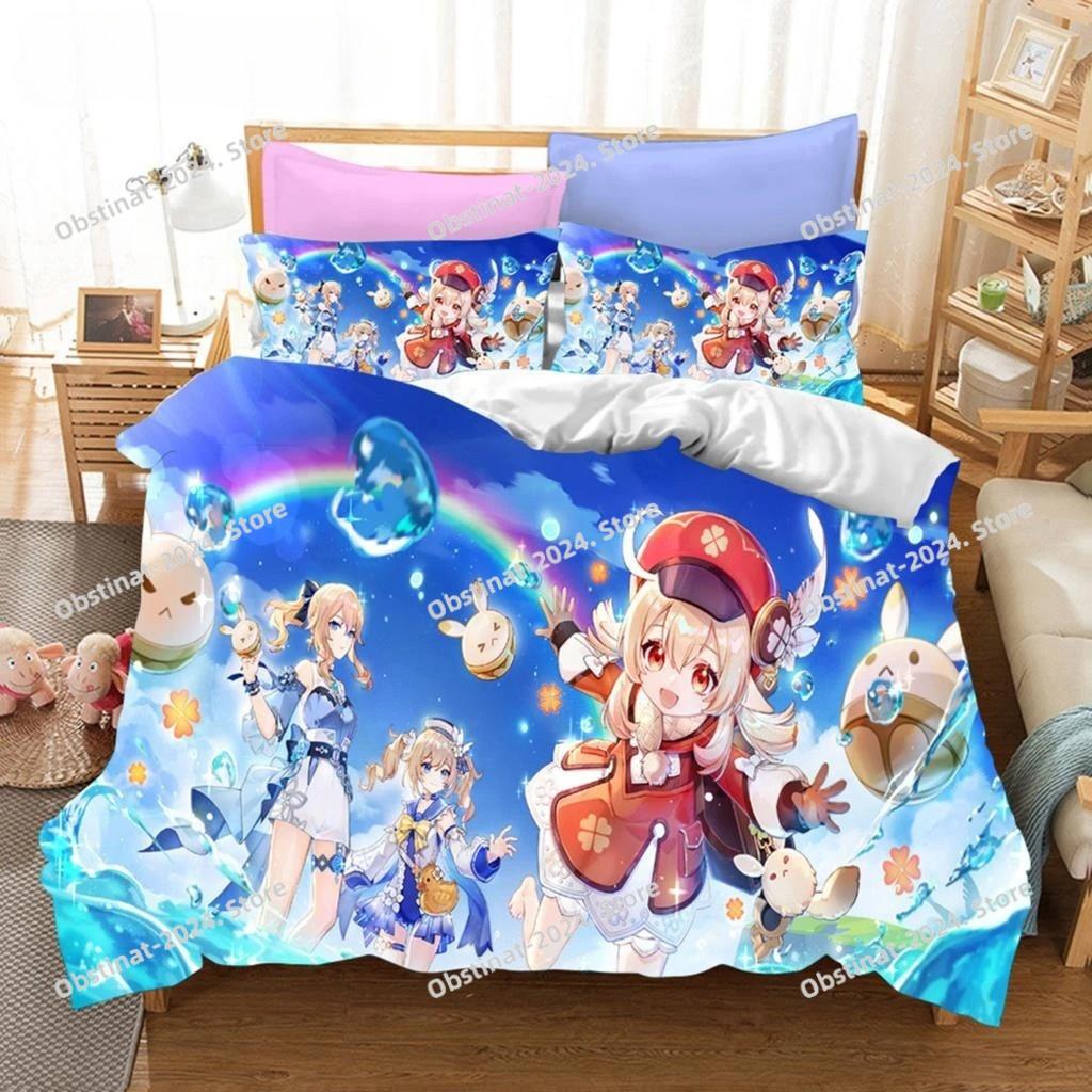 3D Game Genshin Impact Beding Sets Keqing Xiao Soft Duvet Cover Set 3 Pieces Young Boys Adult Peoples Single Ful Quen King-Sized Dimensionsd Dimension