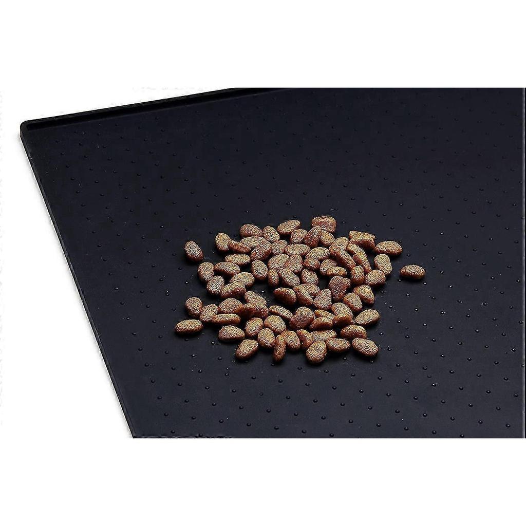 Silicone Non-slip Dog Food Feeding Mat, Waterproof Pet Food Mat for Cat & Dog Bowl Placemat, 24" X 16", Black