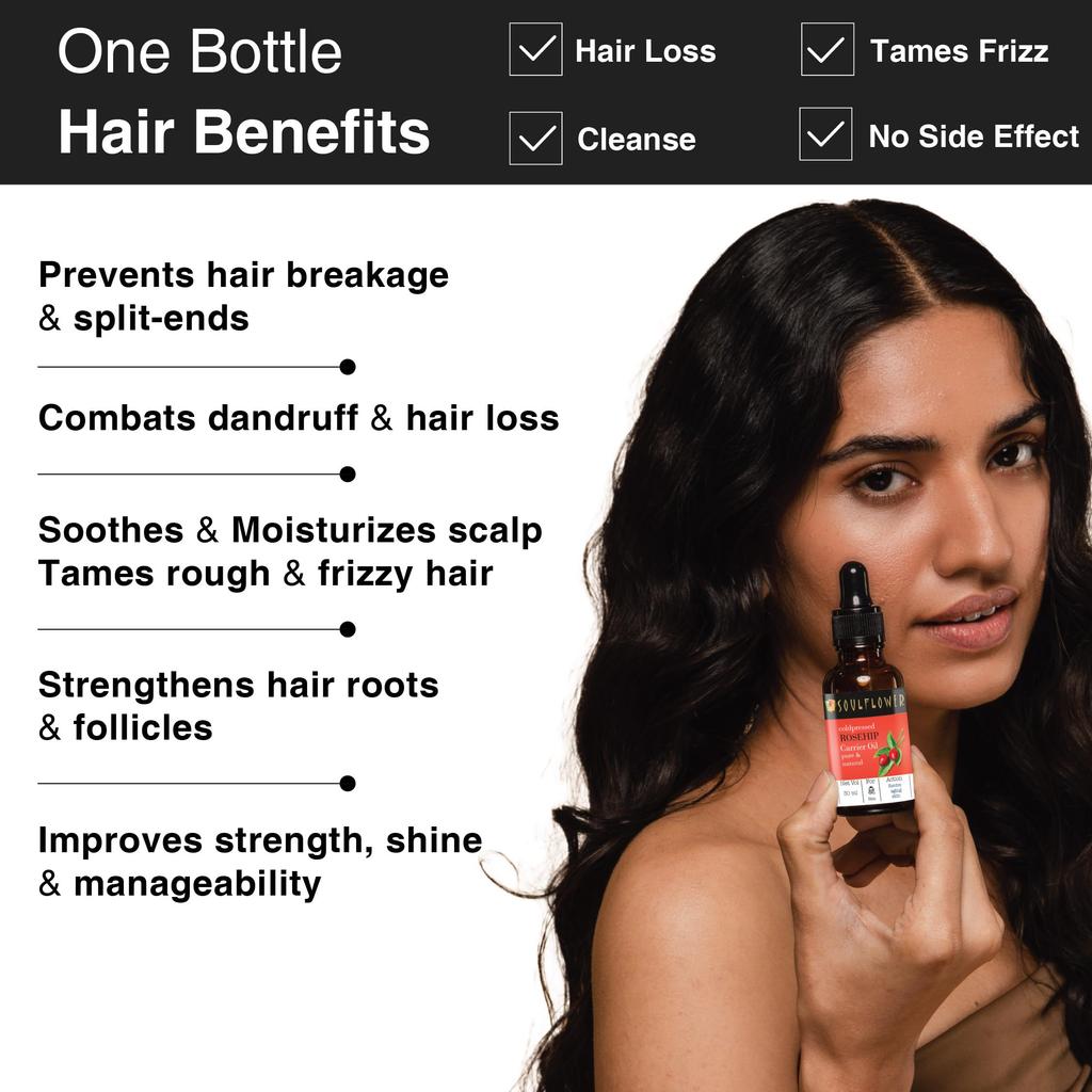 Soulflower Rosehip Oil for Wrinkles, Fine  | 100% Pure, Organic, Cold-Pressed Seed Oil for Men & Women | 30ml