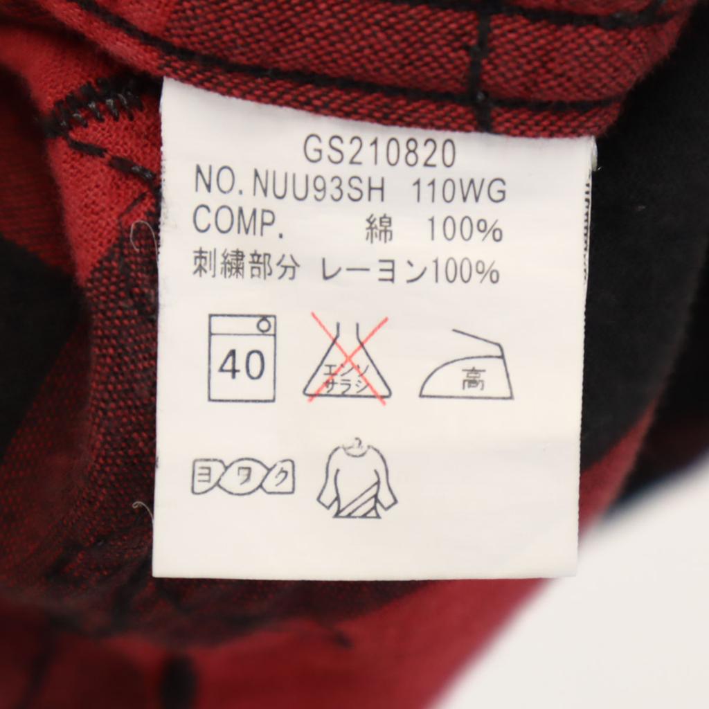 Nano Universe Floral Embroidery Check Pattern Long Sleeve Shirt Men's Used