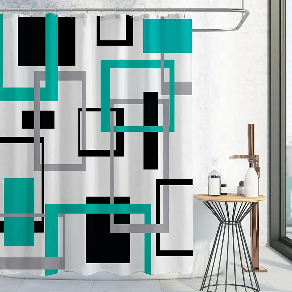 Black And White Shower Curtains Black Grey Geometric Abstract Mid Century Modern Minimalist Fabric Curtain For Bathroom Decor