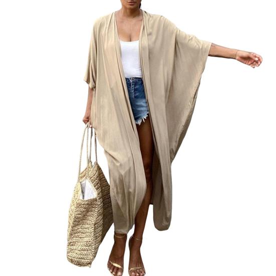 Beach Cover Up Cardigan V-neck Half Sleeve Quick-Drying Breathable Loose Fit Swimwear Coat with Tie Design