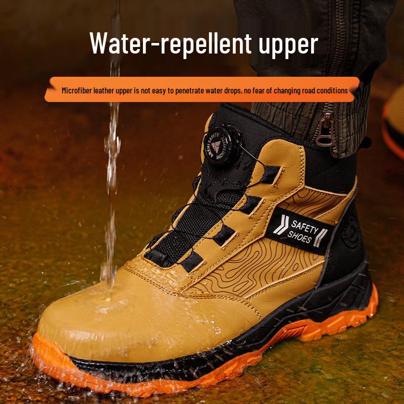 Anzhi Men's Waterproof Safety Shoes - Anti-smash, Anti-puncture, Non-slip High-top with Wear-resistant Rubber Sole.
