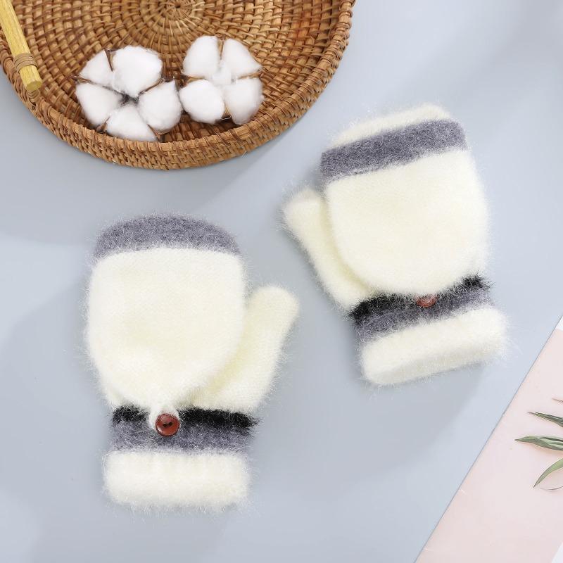 New Flip Gloves, Autumn and Winter Color Matching Mink Velvet Thickened Half-finger Thermal Gloves