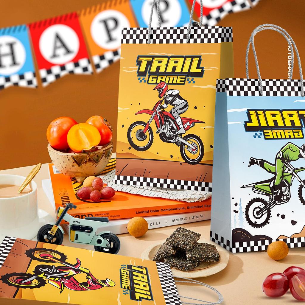 Motorcycle Party Gift Bags, 24 Pcs Dirt Bike Party Bags Set Motocross Themed Party Favor Bags Party Gift Treat Bags for Birthday Party Decorations