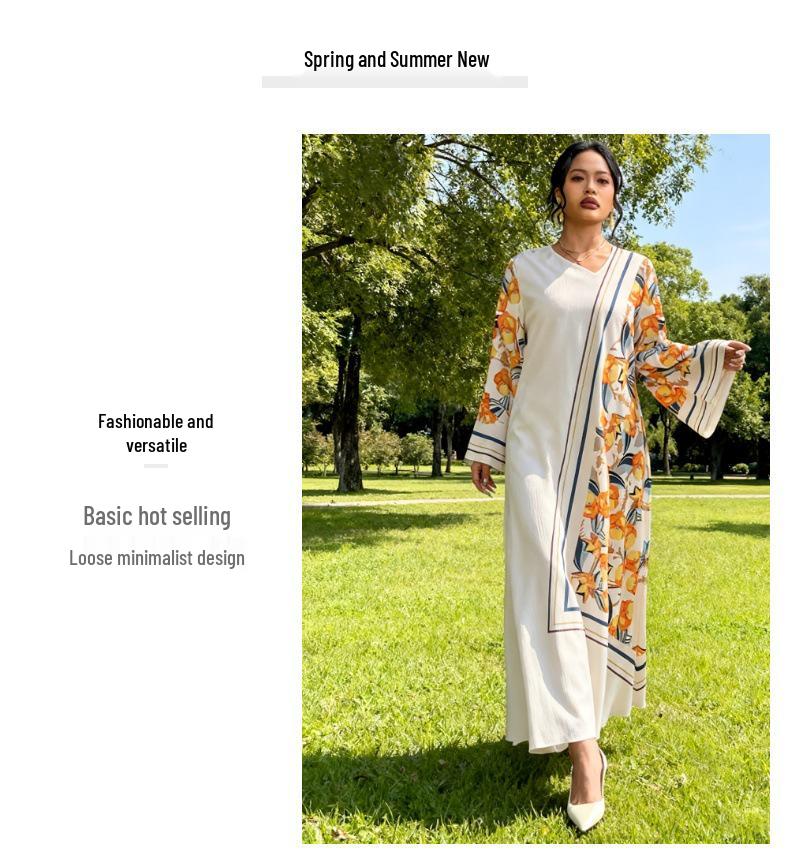 Plus Size Women's Printed Long Sleeve V-Neck Holiday Dress – European & American Style