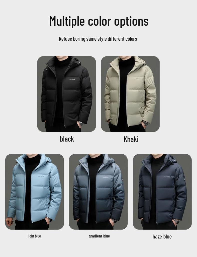 Men's Gradient Color Hooded Down Jacket - Winter Casual, Warm, Thickened Outerwear for All Ages