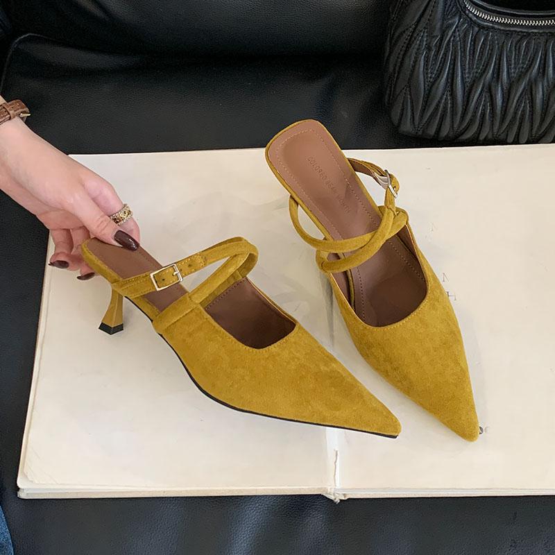 Fashion 2025 New Footwear Thin Heels Women Pumps Slides Shoes Female Shallow Mules Fashion Pointed Toe Ladies Heeled Sandals Shoes